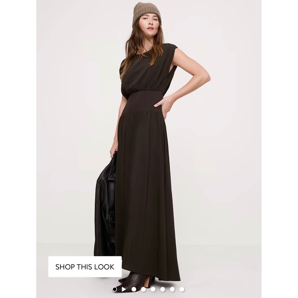 Banana Republic Stretch-Crepe Drop-Waist Maxi Dress Double Chocolate S $260